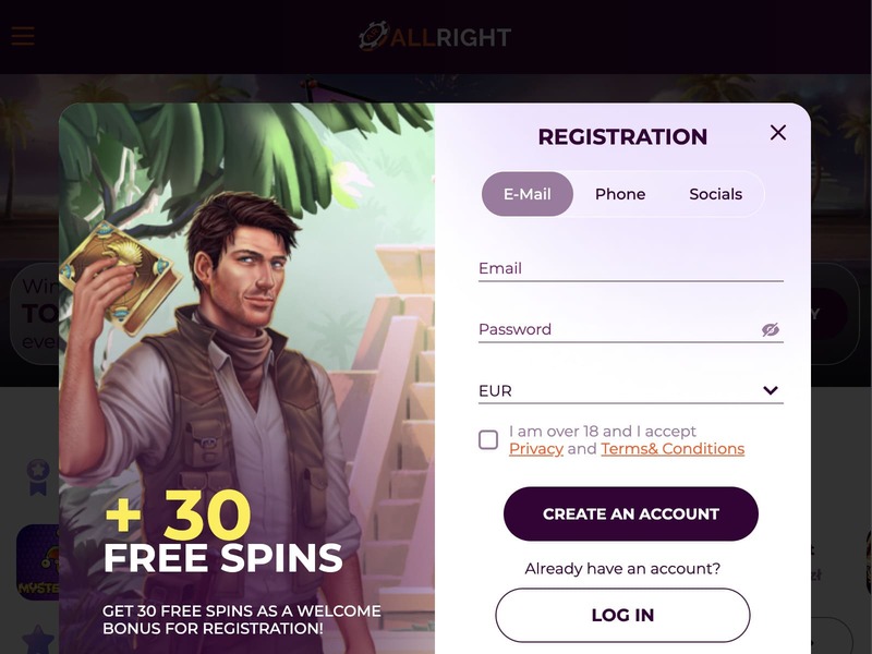 Registration at AllRight online casino by phone
